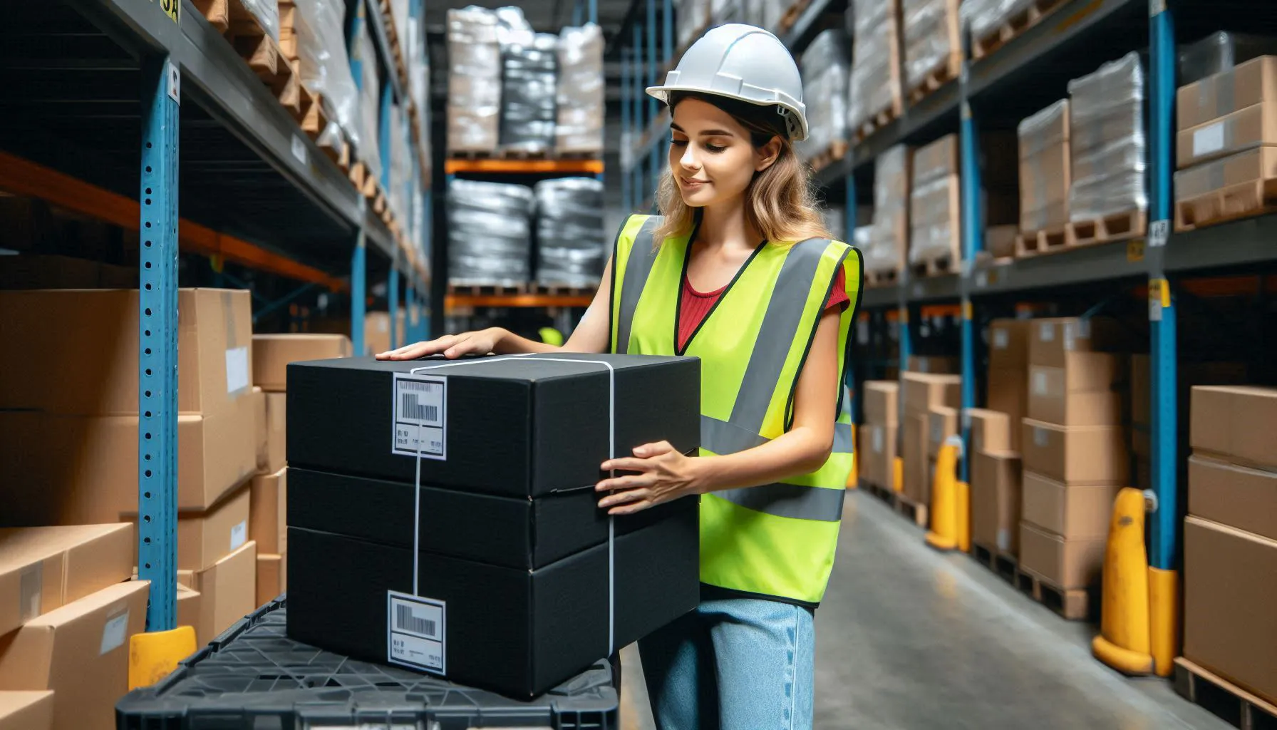 Female procurement manager accesses a reusable box - Eco-Friendly Promotions - Cutting Down Waste with Reusable Storage