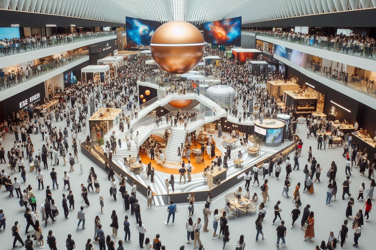 How Event & Aerial photo of a bustling event exhibition - Exhibition Teams Can Streamline Setup Using Smart Storage