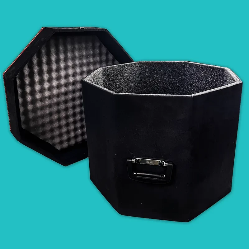 Tartan trim on drum reusable box for the Music Industry